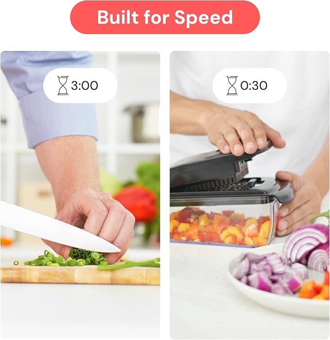 Fullstar Pro Original Vegetable Chopper & Mandoline Slicer Kitchen Gadget | 6 in 1 Veggie Slicer, Onion & Fruit Cutter with Sharp Stainless Steel Blades & Container, All-in-One Meal Prep Tool (Black)