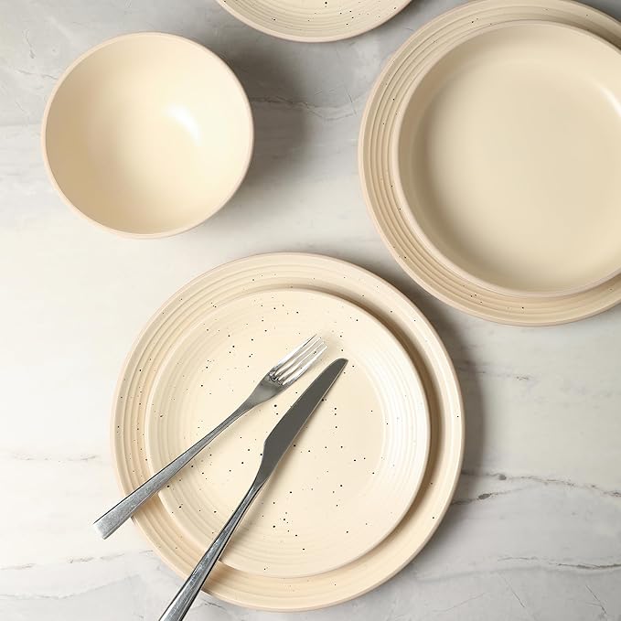 Stone Lain Lauren Modern Stoneware 16-piece Round Dinnerware Set, Plates and Bowls Set, Dish set for 4, Beige