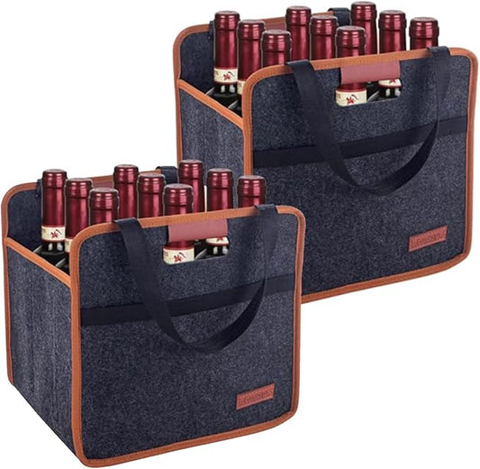 Foyego 2 Pack 9 Bottle Wine Tote Bag, Insulated Thermal Padded Wine Carrier Tote, Reusable Wine Bags for Wine Bottles Travel, Camping and Picnic, Perfect Wine Lover Gift