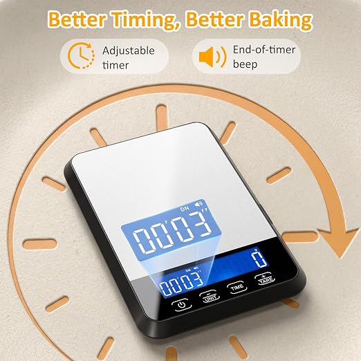 Letron Food Scale, 33 lb / 0.1 oz High Precision Kitchen Scale for Sourdough Bread, Built-in 7 Units, Timing & Tare Function, Rechargeable Digital Kitchen Scale for Food, Baking, Cooking, White