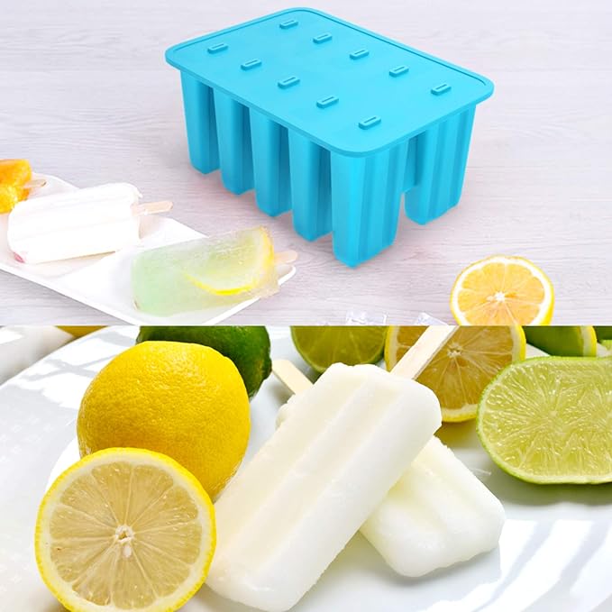 Ozera 10-Cavity Reusable Silicone Popsicle Molds, Easy Release Popsicle Maker Molds, Ice Pop Molds with 50 Sticks & 50 Bags