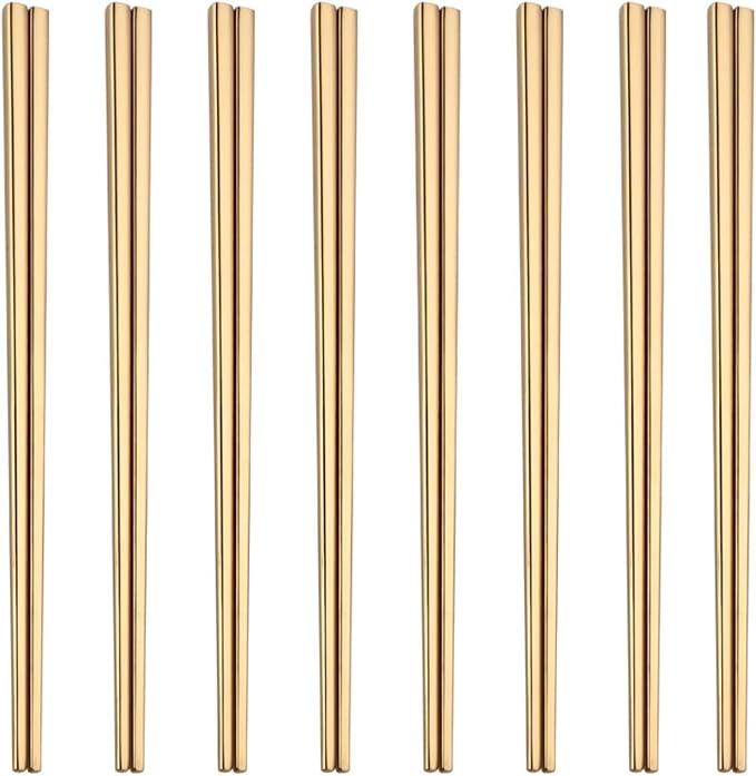 Stainless Steel Chopsticks,Reusable ,Dishwasher Safe , Easy to Use（8 PCS,golden）