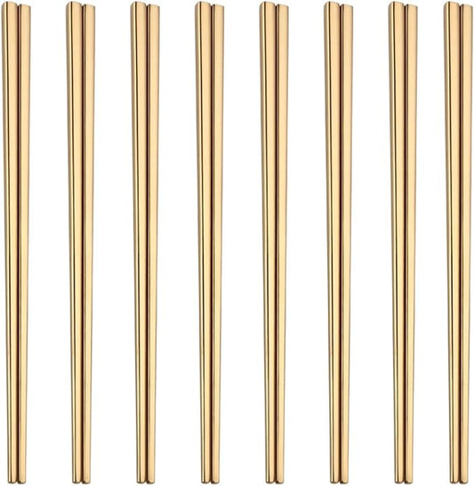 Stainless Steel Chopsticks,Reusable ,Dishwasher Safe , Easy to Use（8 PCS,golden）
