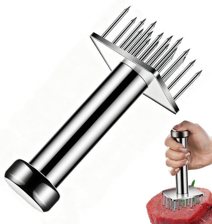 304 Stainless Steel Meat Tenderizer with 18 Sharp Needles - Ideal for Tenderizing & Pounding Steak, Beef, Pork, Chicken