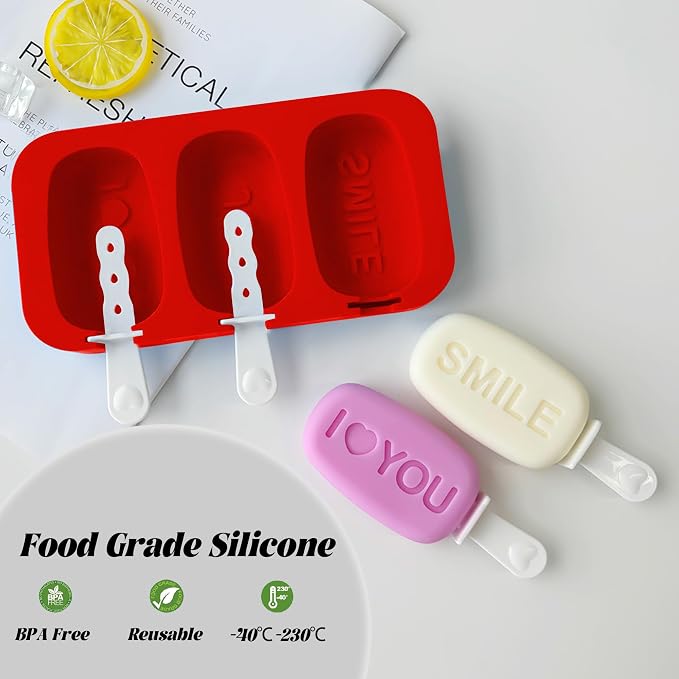 3-Pcs Silicone Ice Popsicle Molds, 9 Cavity Cake Pop Molds, BPA Free Cakesicle Molds Silicone, Reusable Ice Cream Molds for Toddler, Kids, Adults (Red)