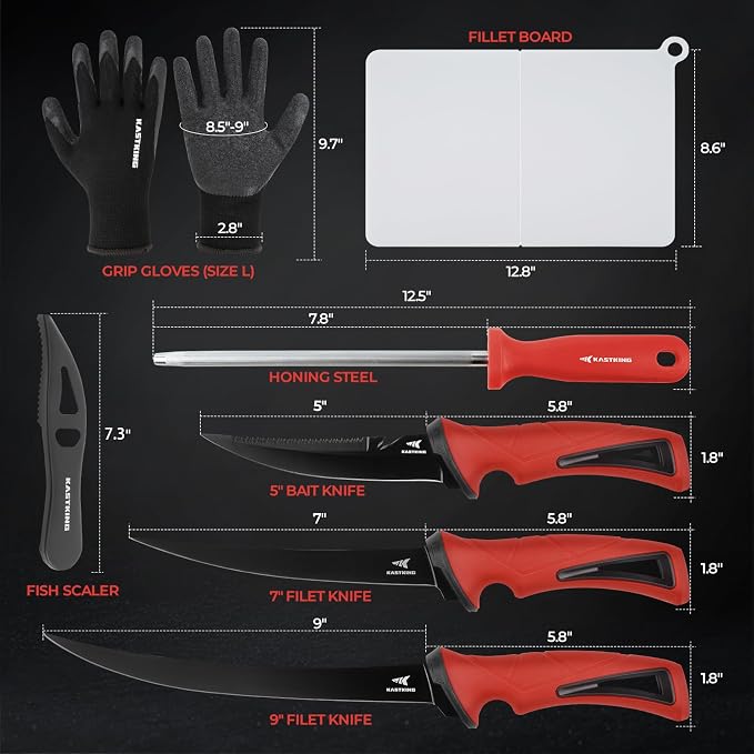 KastKing Intimidator Fillet Knife Set, Fishing Gifts for Men, 8-Piece | G4116 German Stainless-Steel Blades, Ergo Non-Slip Handle, Corrosion-Resistant, Complete Fillet Knife Set