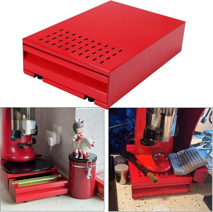DIBTSA Large Size Espresso Coffee Knock Box Drawer, Stainless Steel Pull-Out Style Coffee Grounds Powder Container Bin for Cafes Restaurant Home Bar, 14.96 x 10.03 x 3.93 inch (Red)