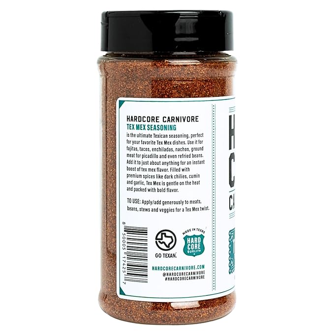 Hardcore Carnivore Tex Mex Grilling Seasoning, Taco & Fajita, 10.75oz | Texas-Made Spice Blend with Chili Powder, Cumin & Garlic - Great on Chicken, Beef, Nachos & Enchiladas MSG-Free & Gluten Free