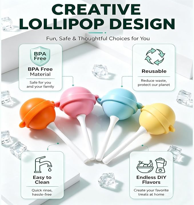 8PCS Silicone Lollipop Popsicle Molds,Reusable Homemade Popsicle Molds, DIY Ice Pop Maker for Kids, BPA Free Reusable Ice Cream Molds with Sticks(radom,with funnel)