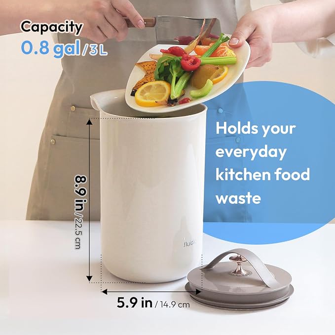 Carrotez Compost Bin for Kitchen Countertop, 0.8 Gallon (3 Liter) - Beige | Small Food Waste Bin with Lid, Odorless Vacuum Seal, Stain Resistant