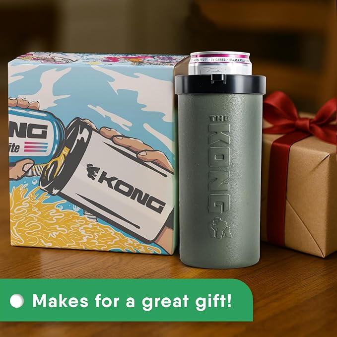 The Kong Skinny Can - Portable Coozie or Bottle Cooler/Cup With Detachable, Expandable, Hose To Funnel Your Drink (Green)