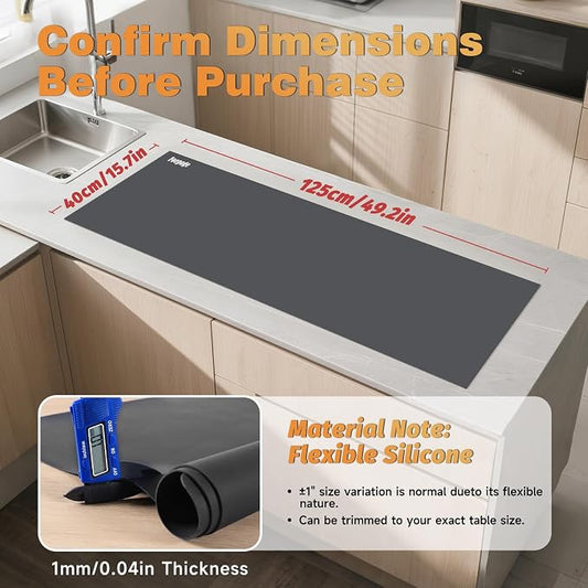 49.2" x 15.7" Large Silicone Mat for Kitchen Counter Protector, Cuttable | Silicon Countertop Protector Mat Heat Resistant Mats for Countertop, Cut to Fit Placemat Ship Roll by Foepoge, Dark Grey