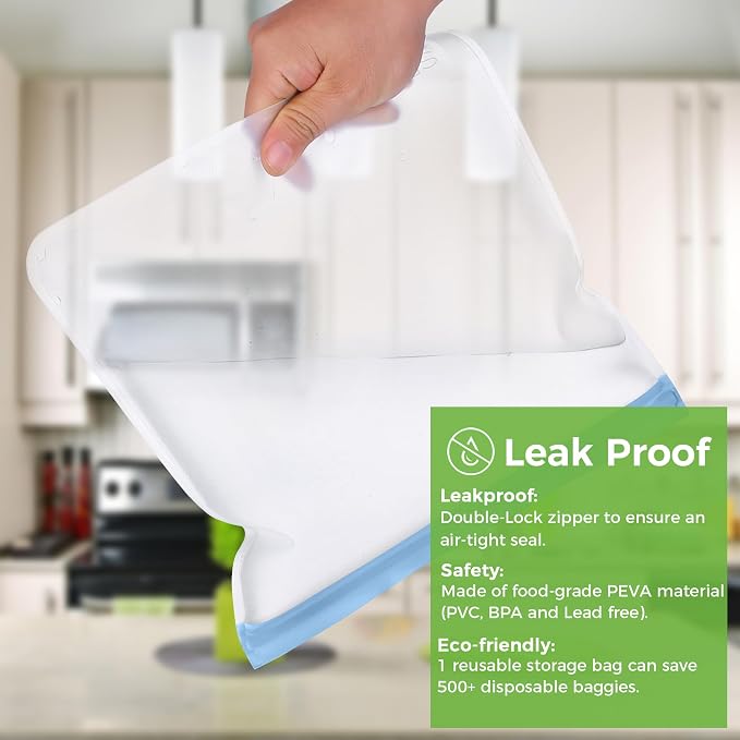 SPLF 6 Pack Reusable Gallon Freezer Bags Dishwasher Safe, Muticolor | BPA Free 1 gallon Leakproof Silicone and Plastic Free Food Storage Bags for Meal Prep, Fruits, Sandwich, Snack, Travel Items