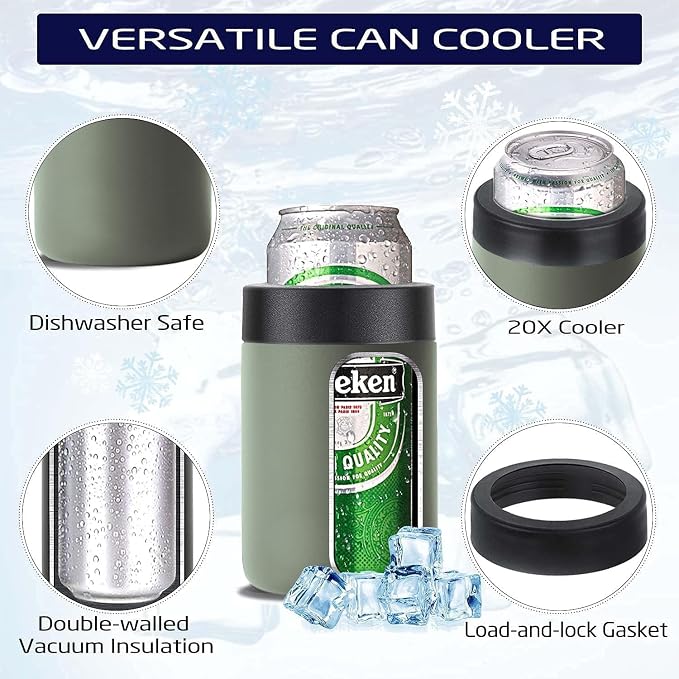 Stepstall Beer Gifts for Men - Beer Bottle & Can Cooler with Opener, 12 oz. Slim Can & Bottle Insulator, Vacuum Insulated Double Walled Stainless Steel (Green)