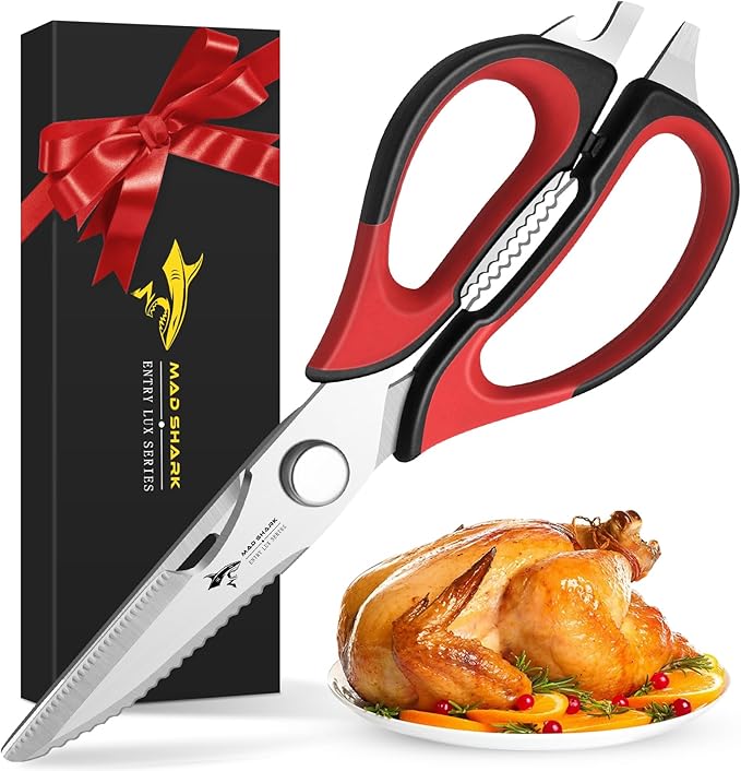 MAD SHARK Kitchen Scissors All Purpose Kitchen Shears Come Apart | Stainless Steel Utility Scissors with Comfort Grip,Heavy Duty Poultry Shears for Chicken,Meat,Fish,Dishwash Safe (RED)