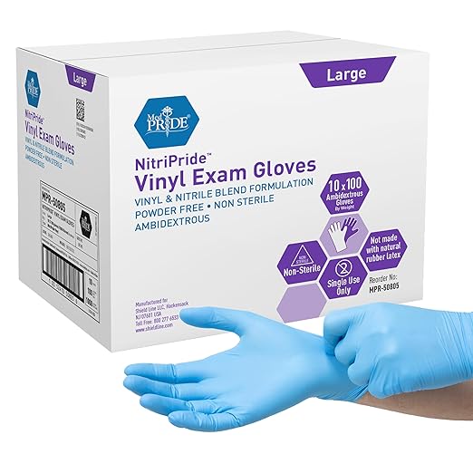 MED PRIDE Nitrile/Vinyl Blend Exam Gloves,Powder-Free,Blue,Large,1000-Count