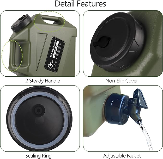 COOZMENT 3.2 Gallon/5 Gallon Water Containers with Spigot, BPA Free Water Jug, Military Green Water Tank, Multifunction Water Storage Containers for Camping Outdoor Hiking,Emergency Storage