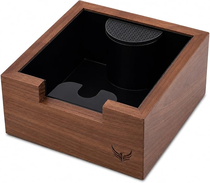 Wooden Espresso Knock Box Walnut Dump Bin for Coffee Grounds Disposal Durable, Shock-Absorbent Espresso Machine Accessories, Easy to Clean Tamper Station