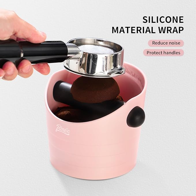 Pink Espresso Knock Box - Bincoo Pink Espresso Machine Knock Box/Espresso Grounds Knock Box, Barista Style Coffee Knock Box for Grounds with Removable Shock-Absorbent Knock Bar and Anti-Slip Base.