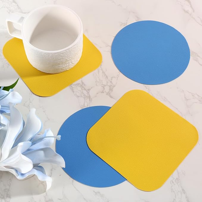 LUTER 4pcs Jar Opener Gripper Pads, Rubber Jar Opener Mat | Round & Square Jar Opener Mats for Seniors with Weak Hands Non-Slip Kitchen Coasters Gadgets (Blue Circle & Yellow Square)