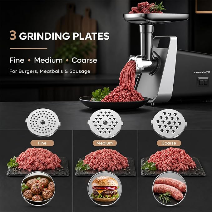 Meat Grinder, 2800W Max Meat Grinder Electric, ETL Approved Heavy Duty Meat Mincer Machine with 2 Blades, 3 Plates, Sausage Stuffer Tubes & Kubbe Kit for Home Kitchen Use