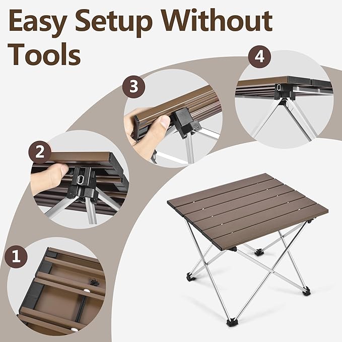 Grope Portable Camping Table,Aluminum Folding Beach Table (Coffee-S) | Portable & Easy to Carry, With Carry Bag for Camping, Prefect for Outdoor, Picnic, BBQ, Cooking, Festival, Beach, Home Use