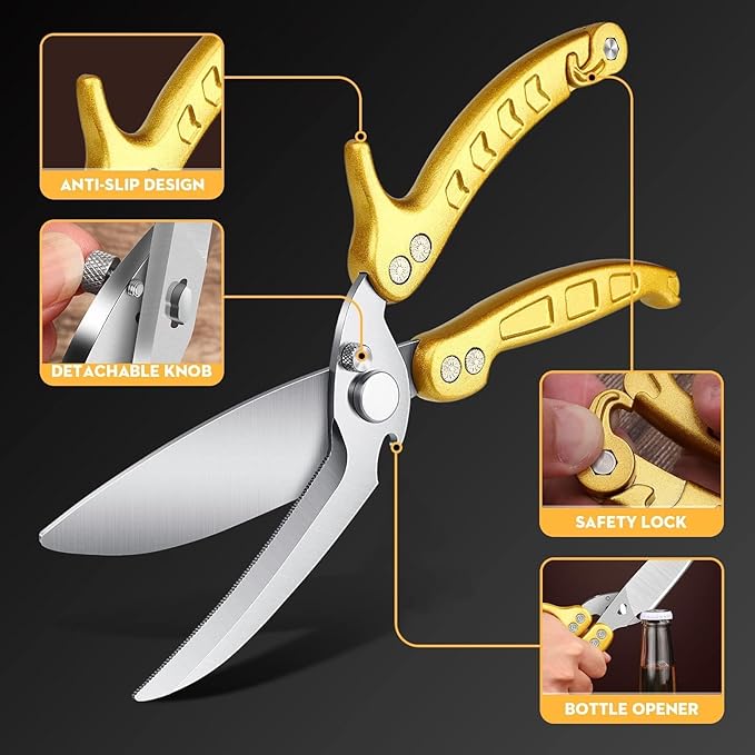 Poultry Shears Heavy Duty Stainless Steel Kitchen Scissors | with Knife & Bottle Opener, Gift Box Packaging, for Chicken Turkey Cooking, Thanksgiving Gift for Men and Women