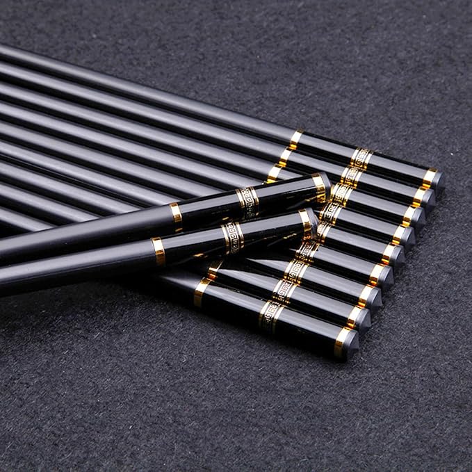 VIWIK 5 Pairs Premium Reusable Chopsticks Gift Set, BPA-Free Anti-Slip Fiberglass Gold Edged Stainless Steel Pipe Fittings Chop Sticks, Japanese Korean Chopstick Food-Grade Dishwasher Safe 9.6 Inch