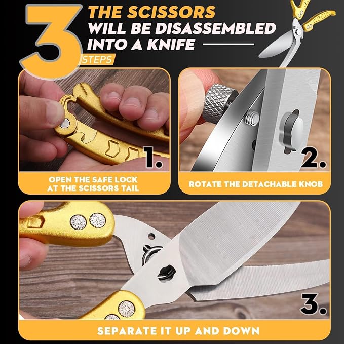 Poultry Shears Heavy Duty Stainless Steel Kitchen Scissors | with Knife & Bottle Opener, Gift Box Packaging, for Chicken Turkey Cooking, Thanksgiving Gift for Men and Women
