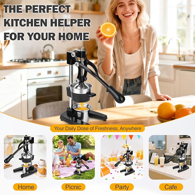 Lemon Squeezer Manual Citrus Juicer Press, Heavy Duty Cast Iron Orange Juicer with Stainless Steel Cone, Commercial Lever Juice Press for Lemon, Lime & Citrus Fruits, Easy to Clean