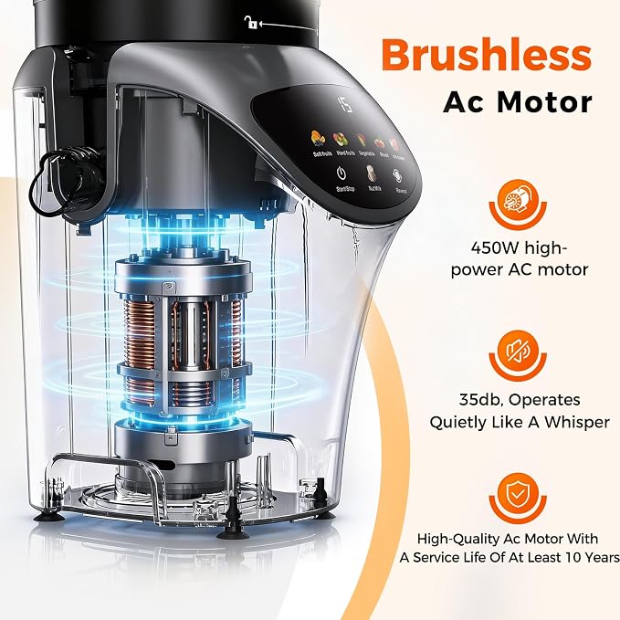 Juicer Machines with 6.5" Large Chute,3-in-1 Cold Press Juicer for Whole Vegetables Fruits 450W, Masticating juicer Easy to Clean Juice Extractor Machine for Making Nut Mike, (Premier Space Gray)