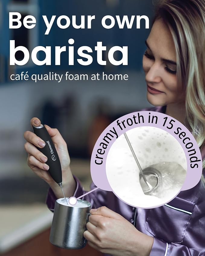 Elementi Electric Milk Frother Handheld - Make Creamy Lattes, Delicious Cappuccinos and Perfect Drinks - Compact Mixer & Coffee Stirrer with Whisk - White