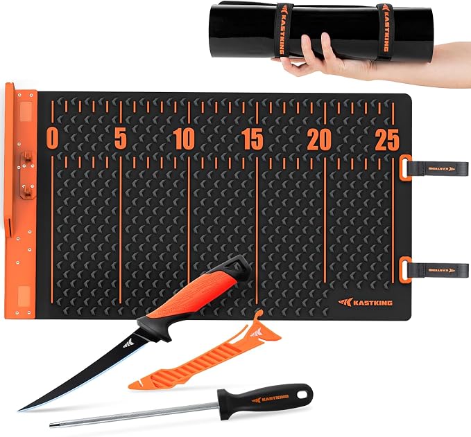 KastKing EZ Fillet Fish Fillet Mat, Non-Slip Fish Cutting Board | Anti-Slip Surface, 25" Integrated Ruler, Large Cutting Area, Easy to Clean, Roll-Up Storage, Fish Cleaning Board