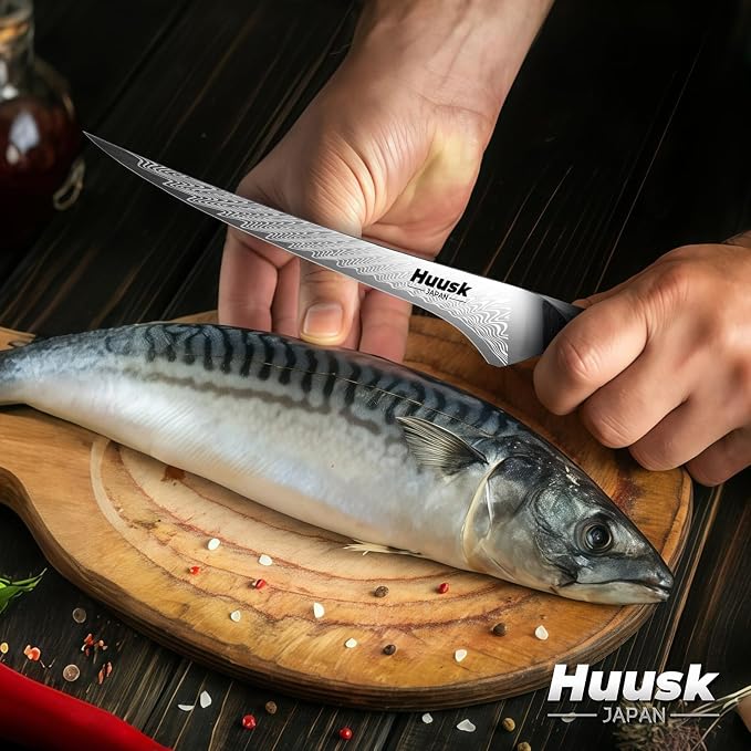 Huusk 7" Fillet Knife for Fish, Boning Knife for Meat, Gift for Chef | Flexible Fish Filleting Knife for Salmon, Ultra Sharp Deboning Knife for Meat Cutting Processing, Stainless Full Tang Blade