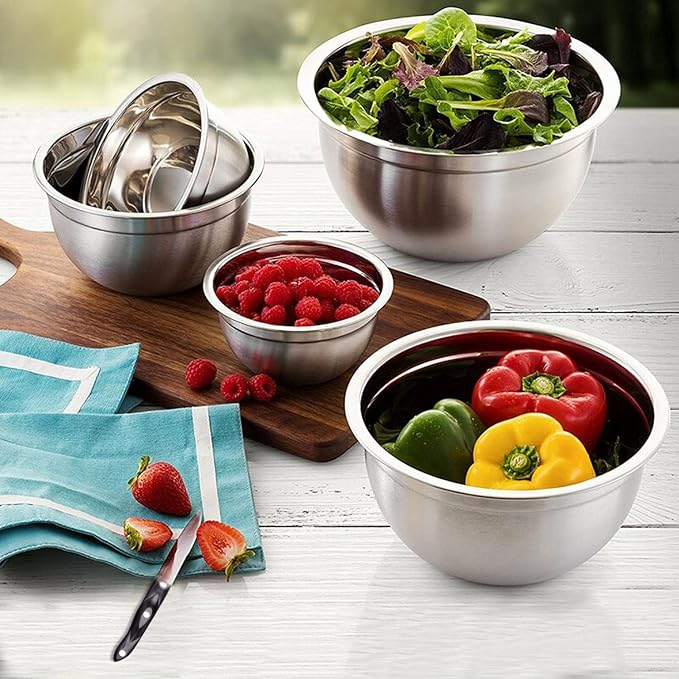 YBM HOME Heavy Duty Professional Stainless Steel Mixing Bowl – Commercial Grade Deep Prep & Serving Bowl for Baking, Cooking, Dough Mixing & Food Prep, Dishwasher Safe, 10 Quarts, Pack of 12