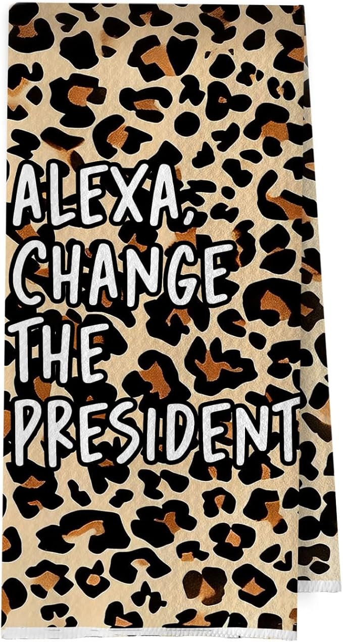 Funny Political Kitchen Towels - Change The President Waffle Weave Dish Towels, Funny Kitchen Bathroom Decor, House Warming Gifts, Changing Towel, 16×24 Inches- Leopard