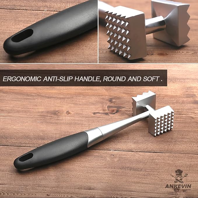 Meat Tenderizer, Dual-Sided Nails Meat Mallet, Meat Hammer Used for Steak, Chicken, Fish，Meat Pounder With Rubber Comfort Grip Handle, 8.8 inches Meat Tenderizer Tool
