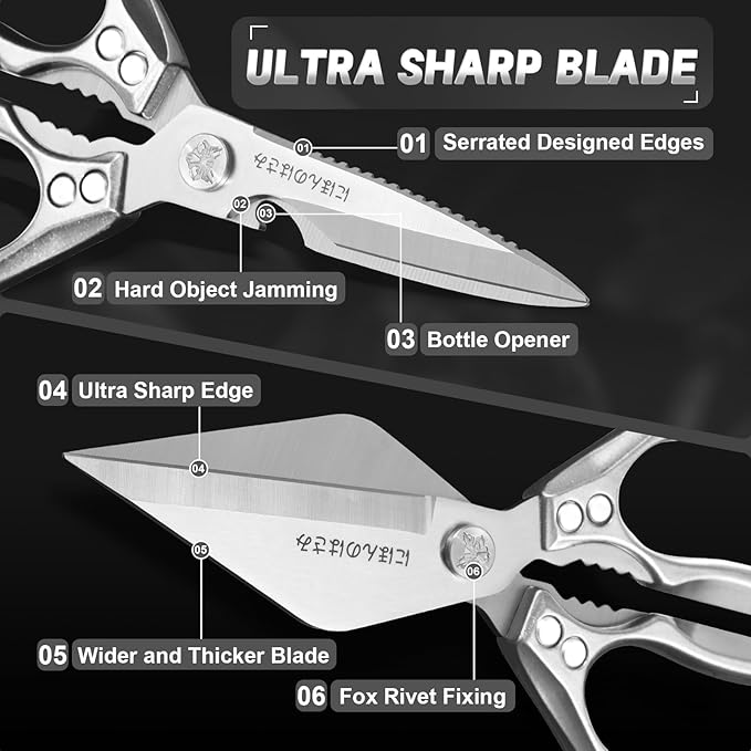 Kitchen Scissors Set for Food with Sharp Bone-Cutting Blades | Multi-Use Poultry Shears, Meat Seafood Use, Dual Riveted Joint, Ergonomic Handle, Easy Clean, Thoughtful Kitchen Gifts