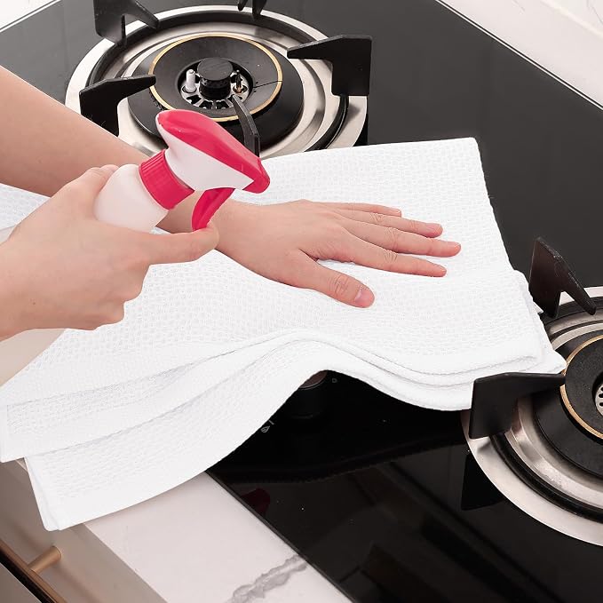 Homaxy 100% Cotton Oversized Waffle Weave Kitchen Towels, 3-Pack, White | 20 x 28 Inches, Ultra Soft Absorbent Dish Towels, Quick Drying Large Cleaning Towels