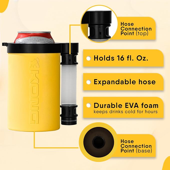 The Kong 2.0 - A Portable Can or Bottle Cooler/Cup With A Detachable, Expandable, Hose To Funnel Your Drink (Yellow)