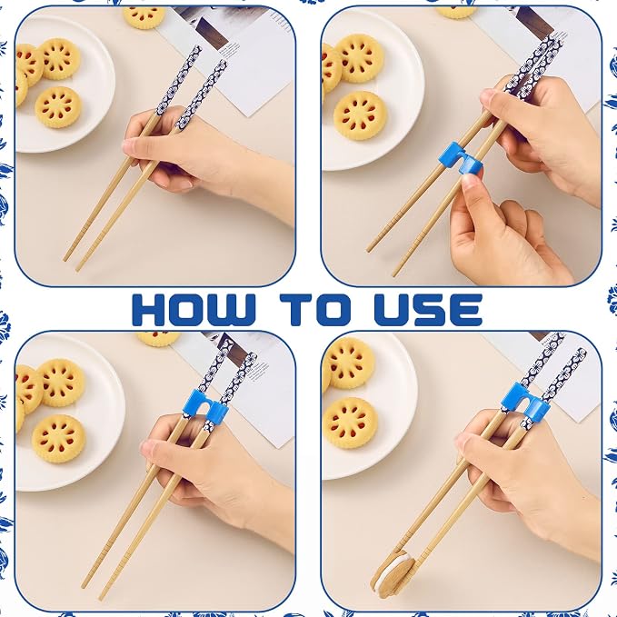 5 Pairs Reusable Chopsticks Helpers Training Chopstick for Beginner Replaceable Practice Chopsticks Non-slip Training Chopstick for Adults Learner(Wood,Blue)
