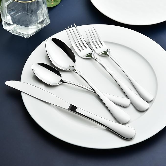 Silverware Set for 6, 30 Piece Heavy Duty Stainless Steel Flatware Utensils Cutlery Set Including Steak Knife Fork and Spoon, Dishwasher Safe, Gift Package for Wedding Housewarming