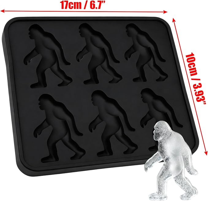 Bigfoot Shape Ice Cube Mold Funny Gift, Silicone Sasquatch Halloween for Cocktail Whiskey, 6 Cavity Tray Popsicle, Easy Release Dishwasher Safe Cute Freezer Chilled Accessories Parties DIY Craft