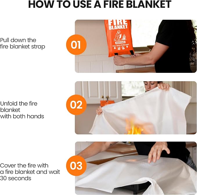 Emergency Fire Blanket 4 Pack 40"x40", Essential Fire Safety Blanket for Kitchen Home Garage Car Fireplace RV Camping