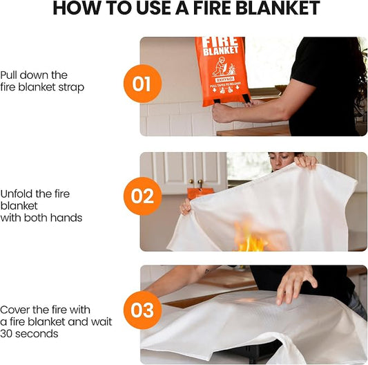 Fire Blanket for Kitchen and Home - 2 Pack 40"x 40" Emergency Fire Suppression Blanket Fiberglass Fabric for Survival Safety