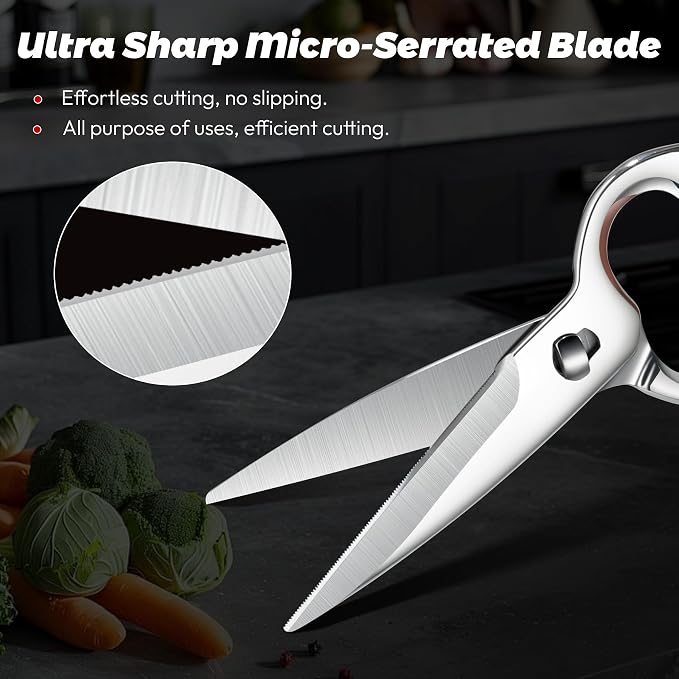 Detachable Mirror-Finish Kitchen Shears All-Steel Forged Kitchen Scissors | Upgraded Version, Heavy Duty All Stainless Steel, Ultra Sharp Micro Serrated Blade, Chef Scissors For Food Poultry Meat Pizza