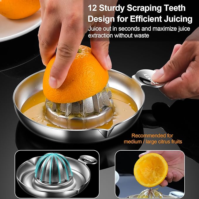 Lemon Squeezer Stainless Steel,Ultra Heavy Duty Manual Citrus Juicer | Premium Orange Lime Fruit Squeezer Set, Robust Reamer Rotation, 2 Pour Spout, 200ML Container, Detachable & Easy to Clean