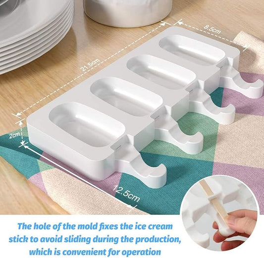 Popsicle2 Pack Silicone Popsicle Molds for Kids, 4 Cavities Ice Pop Molds Oval with 50 Wooden Sticks for DIY Ice Cream