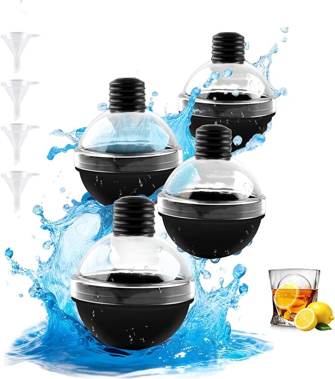 Set of 4 Round Ice Cube Mold, 2.4 Inches Ice Ball Mold for Whiskey | BPA Free, Reusable, Silicone, Easy to Peel Off, with Lid,Suitable for Refrigerator Use