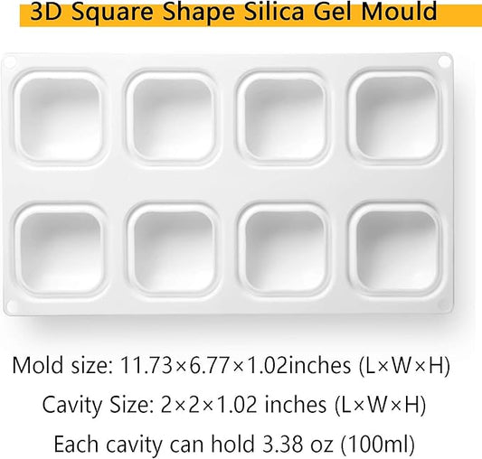 OCPO KITCHEN Square Silicone Mold for Baking Mousse Cake, 3D Silicone Mold for Baking Cheese Cakes Dessert Pastry Chocolate Pudding Ice Cream Handmade Soap Mold (8-Cavity)